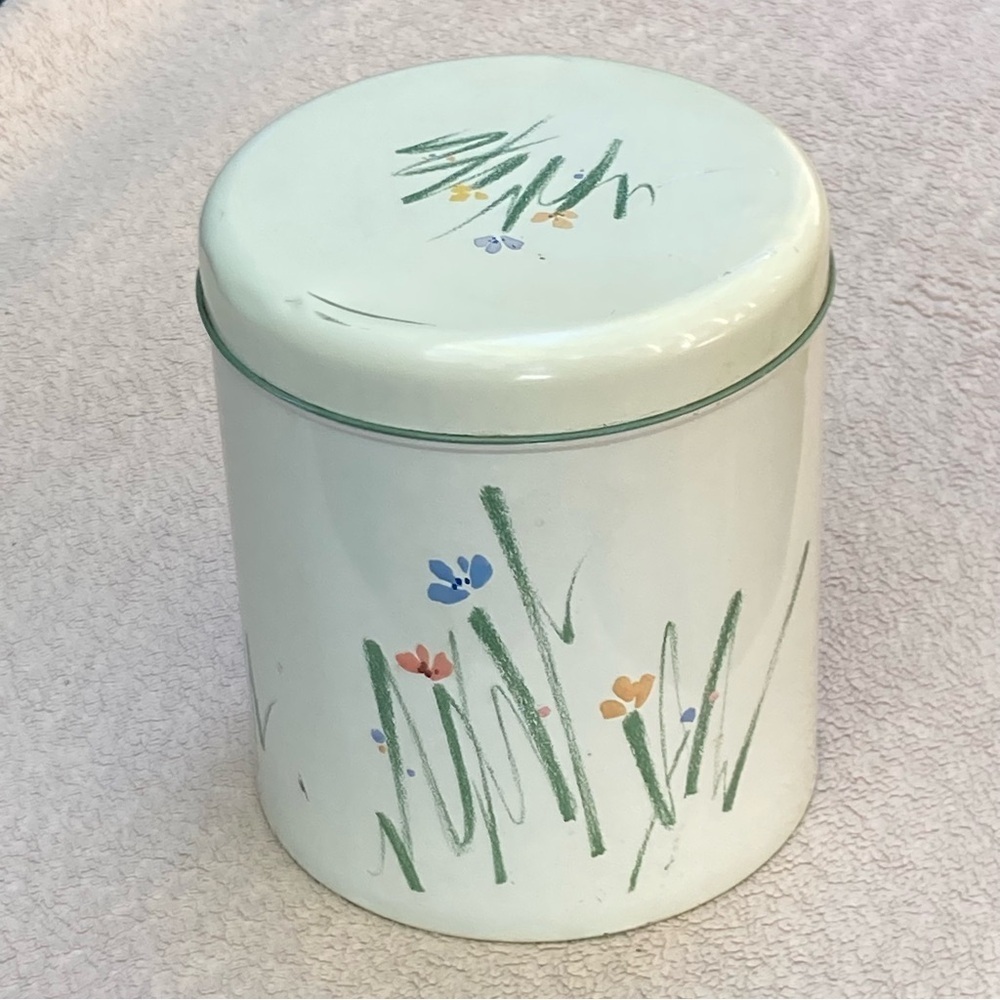 Vintage Studio Nova Floral Metal Tins Kitchen Canisters-Cream/Green-Vtg-Flowers - Picture 8 of 13